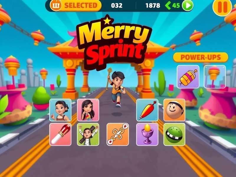 Merry Sprint gameplay screenshot showing character running through colorful Indian-themed environment